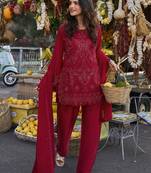 Premium Red Embroidered Kurta Palazzo Set with Dupatta