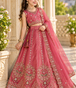 Dusty rose embroidered girls lehenga choli set in fandy silk with khatli beads work for wedding
