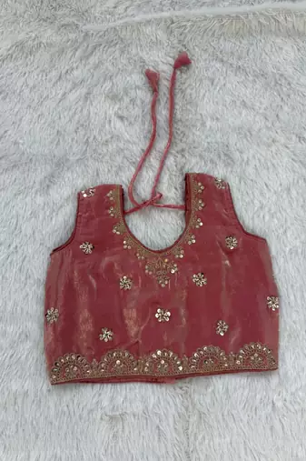 Dusty rose embroidered girls lehenga choli set in fandy silk with khatli beads work for wedding