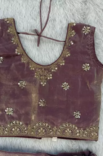 Mauve purple embroidered girls lehenga choli set in fandy silk with khatli beads work for wedding