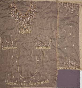 Light Brown Color Crystal Beads,Multi Thread,Dori And Sequins Work Silk_Blend Lehnega Choli 5