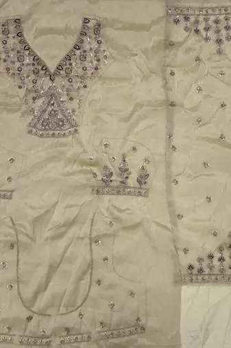 Light Yellow Color Crystal Beads,Multi Thread,Dori And Sequins Work Silk_Blend Lehnega Choli