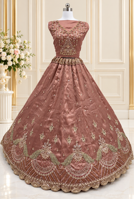 Mauve Color Crystal Beads,Multi Thread,Dori And Sequins Work Silk_Blend Lehnega Choli 3