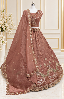Mauve Color Crystal Beads,Multi Thread,Dori And Sequins Work Silk_Blend Lehnega Choli 4