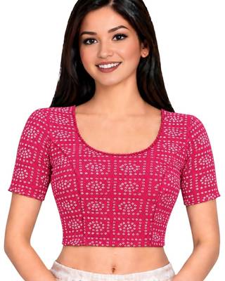 Rani cotton spandex bandhani printed stretchable readymade saree blouse 1