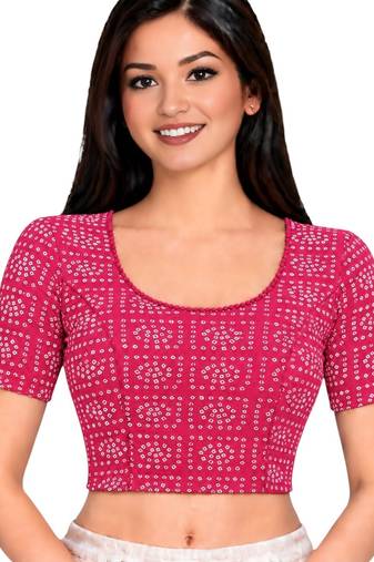 Rani cotton spandex bandhani printed stretchable readymade saree blouse