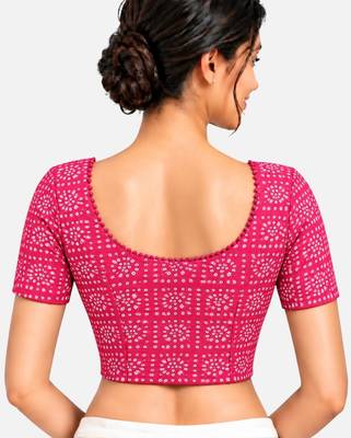 Rani cotton spandex bandhani printed stretchable readymade saree blouse 2