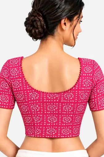 Rani cotton spandex bandhani printed stretchable readymade saree blouse