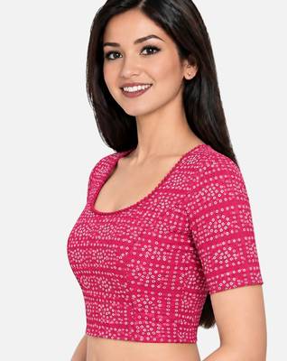 Rani cotton spandex bandhani printed stretchable readymade saree blouse 3