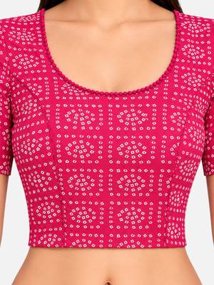 Rani cotton spandex bandhani printed stretchable readymade saree blouse 4
