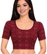 Maroon cotton spandex bandhani printed stretchable readymade saree blouse