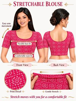 Rani cotton spandex bandhani printed stretchable readymade saree blouse 5