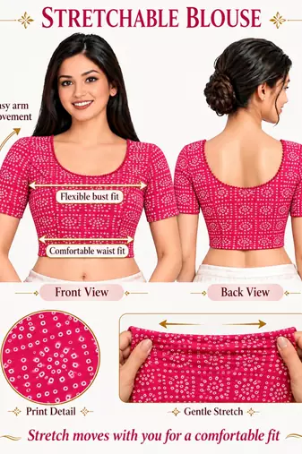 Rani cotton spandex bandhani printed stretchable readymade saree blouse