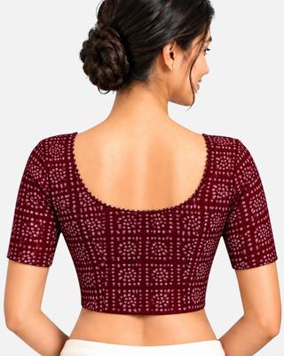 Maroon cotton spandex bandhani printed stretchable readymade saree blouse 2
