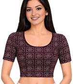 Wine cotton spandex bandhani printed stretchable readymade saree blouse