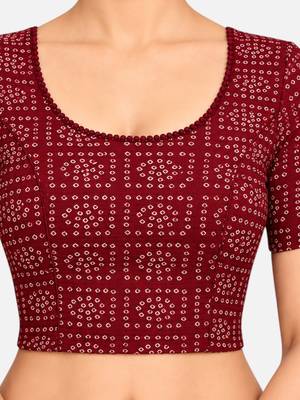 Maroon cotton spandex bandhani printed stretchable readymade saree blouse 4