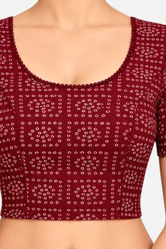 Maroon cotton spandex bandhani printed stretchable readymade saree blouse