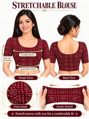 Maroon cotton spandex bandhani printed stretchable readymade saree blouse 5