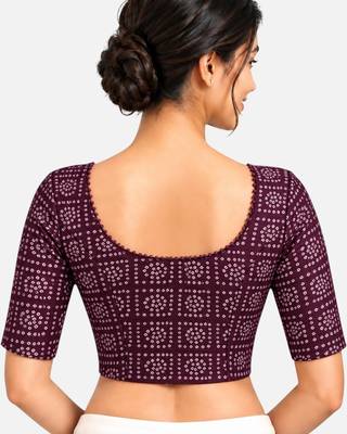 Wine cotton spandex bandhani printed stretchable readymade saree blouse 2