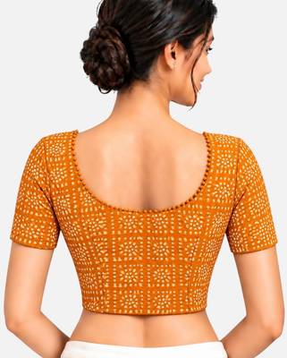 Orange cotton spandex bandhani printed stretchable readymade saree blouse 2