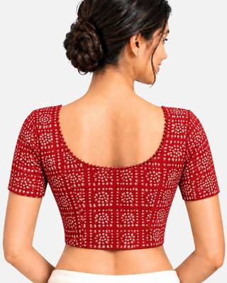 Red cotton spandex bandhani printed stretchable readymade saree blouse 2
