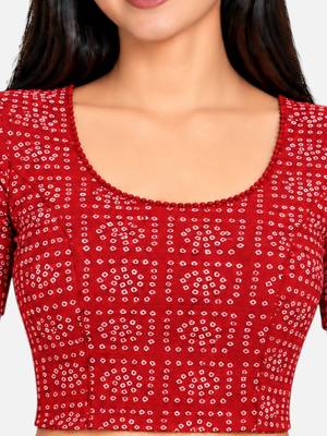 Red cotton spandex bandhani printed stretchable readymade saree blouse 4