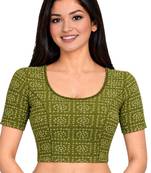 Pista green cotton spandex bandhani printed stretchable readymade saree blouse