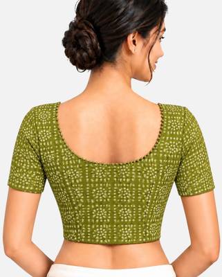 Pista green cotton spandex bandhani printed stretchable readymade saree blouse 2