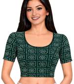 Green cotton spandex bandhani printed stretchable readymade saree blouse