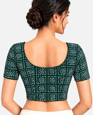 Green cotton spandex bandhani printed stretchable readymade saree blouse 2