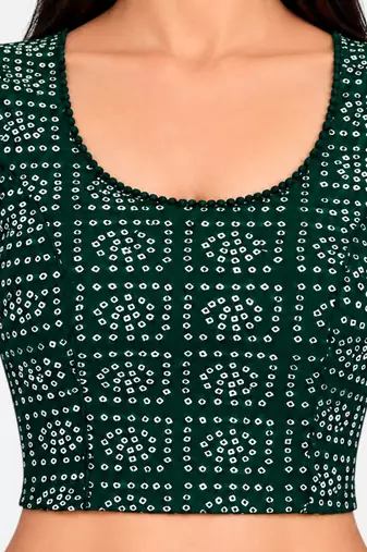 Green cotton spandex bandhani printed stretchable readymade saree blouse