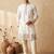 White silk embroidered kurta with cream pajama     elegant party wear look