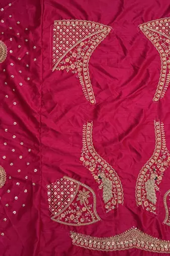 Rani Pink Color Crystal Beads,Multi Thread,Dori And Sequins Work Silk_Blend Lehnega Choli