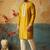 Yellow roman silk embroidered kurta with cream pajama     elegant party wear look