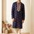 Royal blue roman silk embroidered kurta with cream pajama     elegant party wear look