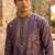 Royal purple roman silk embroidered kurta with cream pajama     elegant party wear look