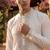 White cotton embroidered kurta with cream pajama     elegant party wear look