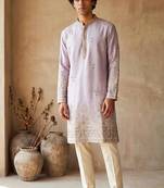 Light purple colour silk kurta with cream cotton pajama