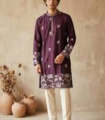 Purple colour silk kurta with cream cotton pajama
