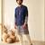 Navy blue colour silk kurta with cream cotton pajama
