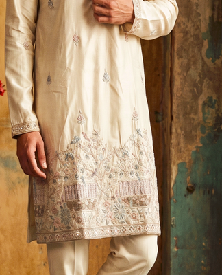 Cream colour silk kurta with cream cotton pajama 2
