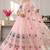 Pink designer peacock print anarkali gown with pant & dupatta set