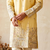 Light yellow colour silk kurta with cream cotton pajama