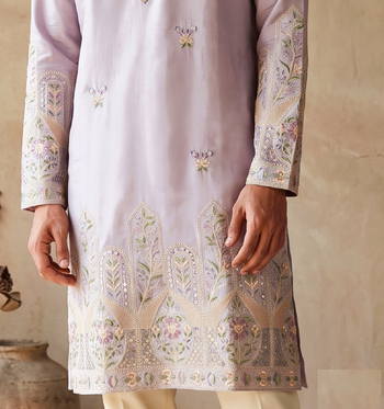 Light purple colour silk kurta with cream cotton pajama 2