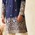 Navy blue colour silk kurta with cream cotton pajama