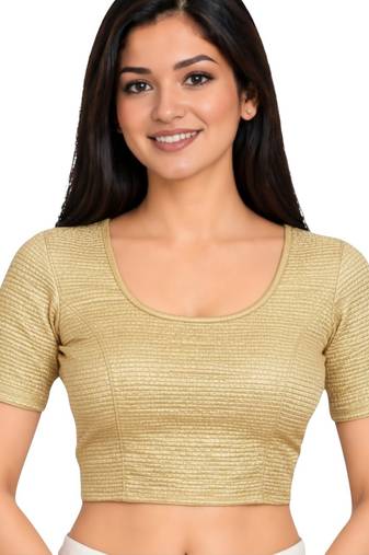 Gold shiny cotton spandex stretchable princess cut readymade saree blouse