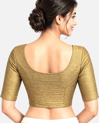 Gold shiny cotton spandex stretchable princess cut readymade saree blouse 2