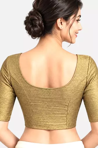Gold shiny cotton spandex stretchable princess cut readymade saree blouse