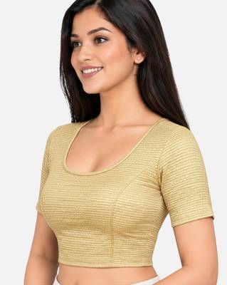 Gold shiny cotton spandex stretchable princess cut readymade saree blouse 3