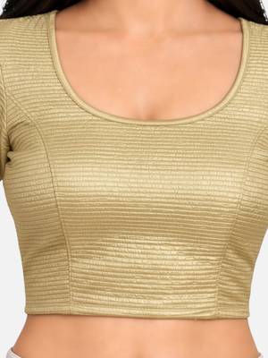 Gold shiny cotton spandex stretchable princess cut readymade saree blouse 4